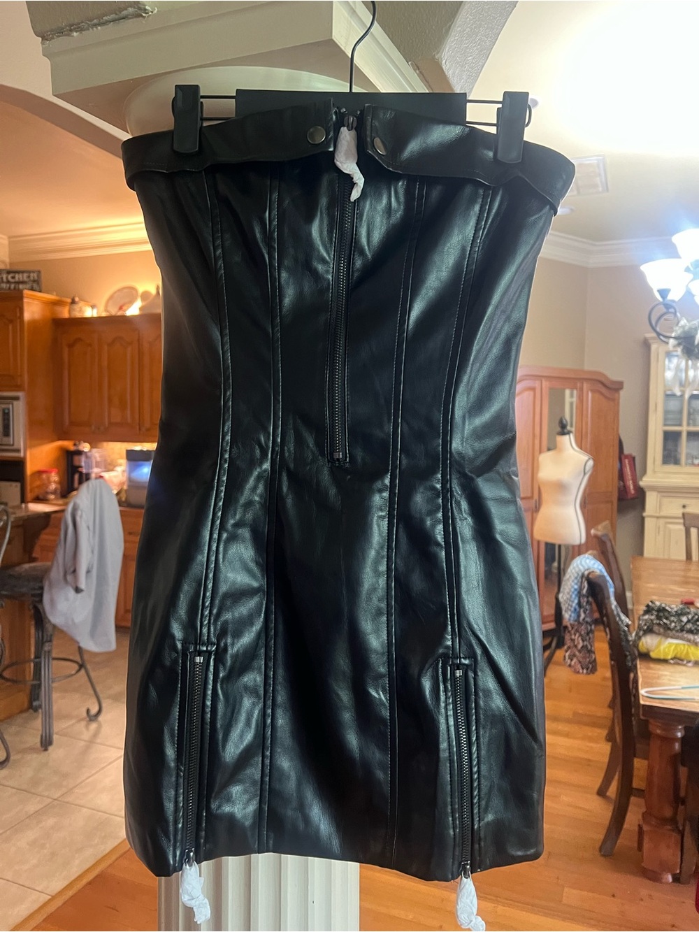 Forever 21 Black Strapless Faux Leather Mini Dress with Zipper Accents - Picture 2 of 7